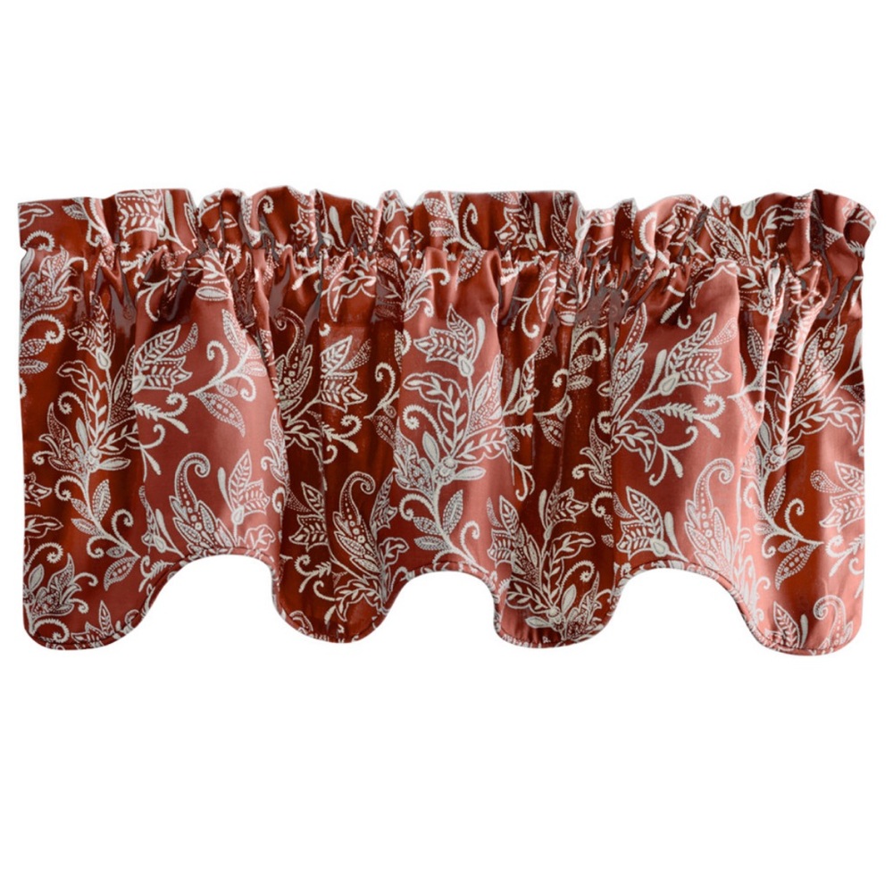 122 Lexington Leaf Scalloped Paisley Window Valance Brick 58”x15” NEW NIP